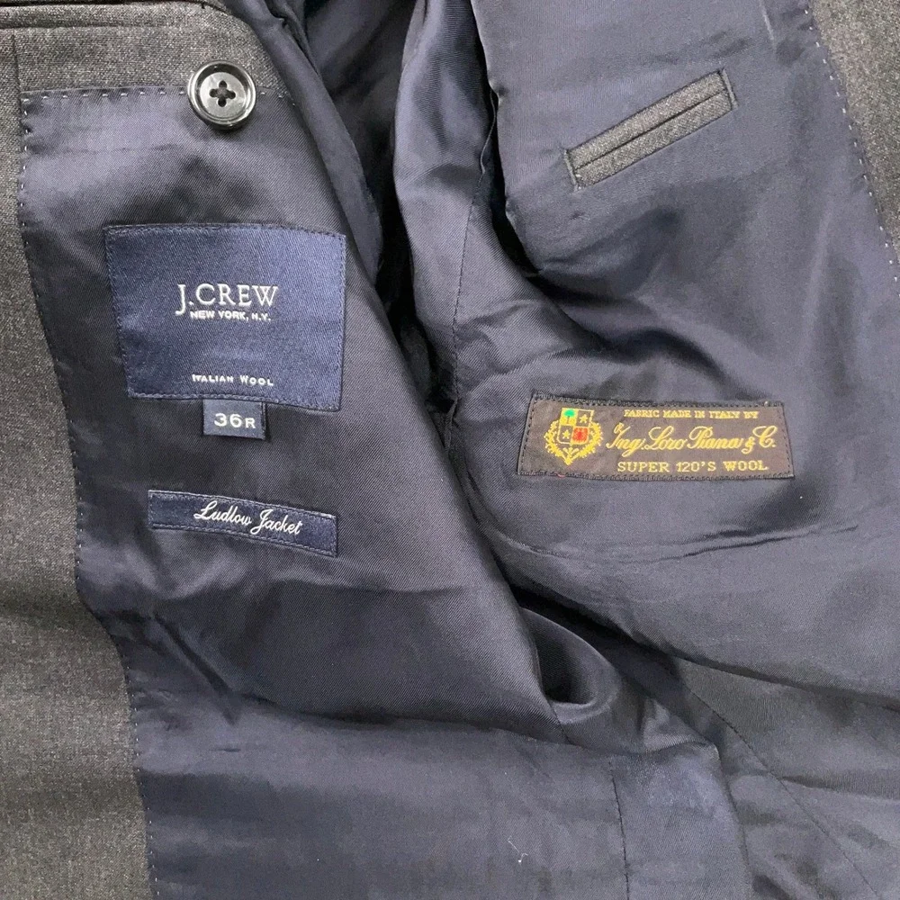 J. Crew Ludlow Blazer Men 36R Gray Loro‎ Piana  Italian Wool Super 120s Jacket